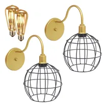 Comprar 2 Arandelas Parede Aramada Globo Dourado\u002Fpreto Lâmpada