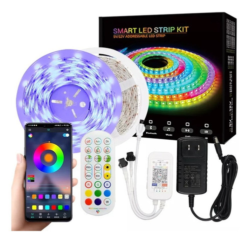 Cinta Tira Luces Led Rgb 5050 5 Metros Bluetooth + Control 