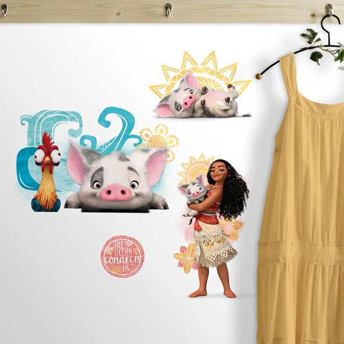 Adesivo De Parede Princesa Moana E Amigos 3680 Reutilizável