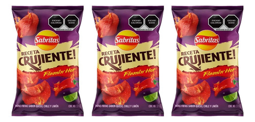 Papas Sabritas Receta Crujiente Flamin Hot 3 Pz De 170 G
