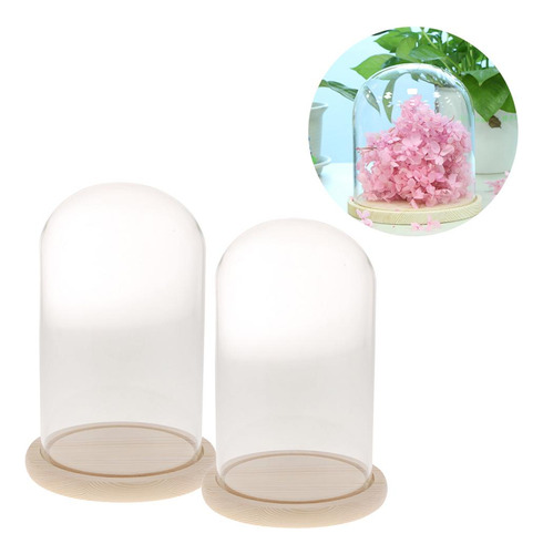 2 Piezas De Cúpula De Vidrio De Madera Con Base De Madera