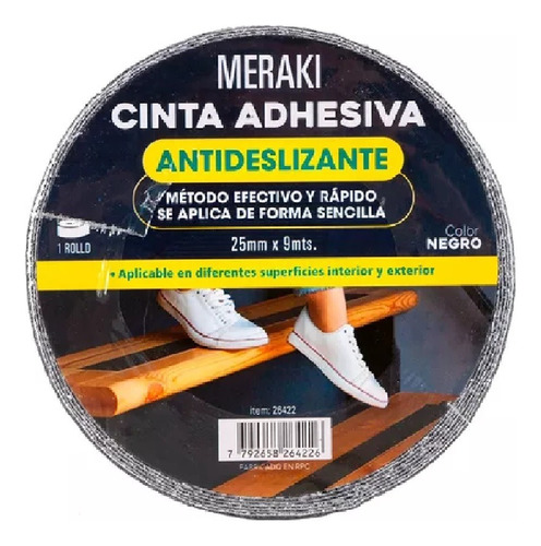 Cinta Antideslizante Autoadhesiva Rollo 9mts X25mm Meraki