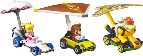 Mario Kart Hot Wheels 3 Pack Tanooki, Bowser, Princess Peach