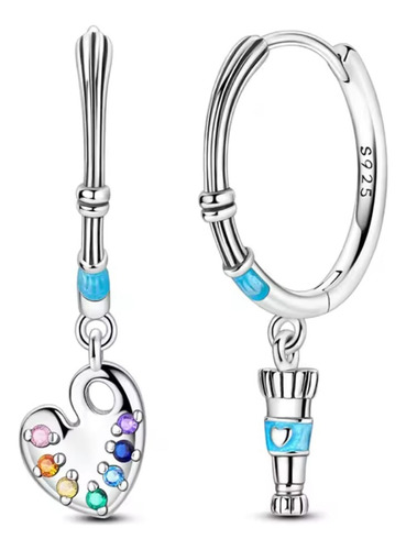 Aretes Mujer De Plata S925, Paleta De Pintor, Godete, Arte