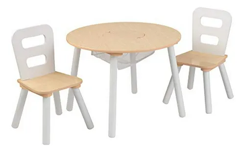 Mesa Redonda Y 2 Sillas De Madera, Compatible Con Edades 3-6