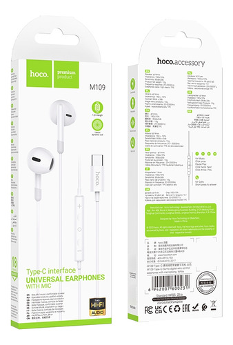 Audifonos Hoco M109 Sunny In Ear Tipo C Blanco
