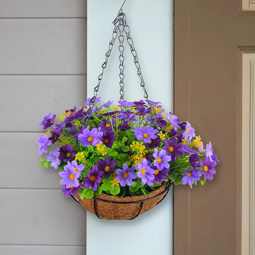 Decoração De Cesta De Flores Artificiais Pendurada, Planta S