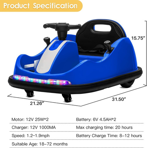 Carrito Chocon Para Niños Electrico 12v Color Azulm Kidzone