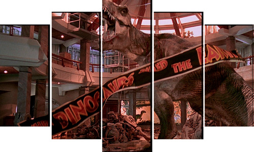 Cuadro Decorativo 5 Piezas Jurassic Park Dinosaurios Terror 