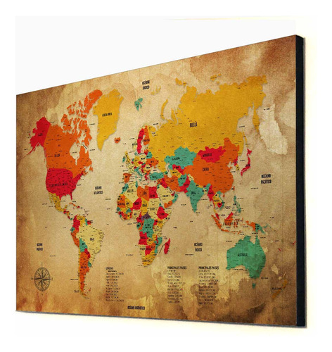 Mapa Mundial En Cuadro De 100x70 Cm - Mapamundi - Decoración