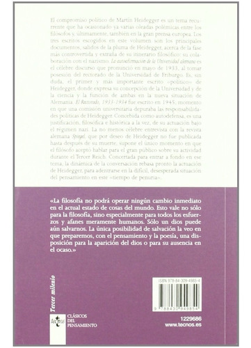 La Autoafirmación De La Universidad Alemana. El Rectorado, 1933-1934. Entrevista Del Spiegel, De Martin Heidegger., Vol. 0. Editorial Tecnos, Tapa Blanda En Español, 2009