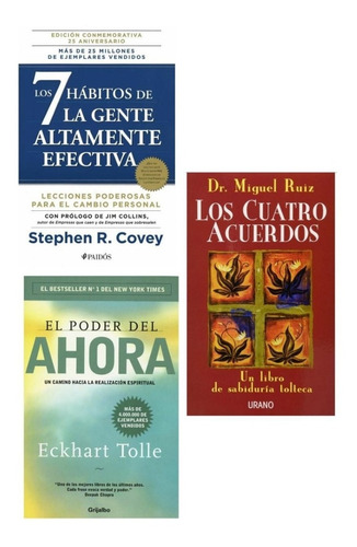 Imagen 1 de 1 de El Poder Del Ahora + Los 7 Hábitos+ Cuatro Acuerdos - Nuevos