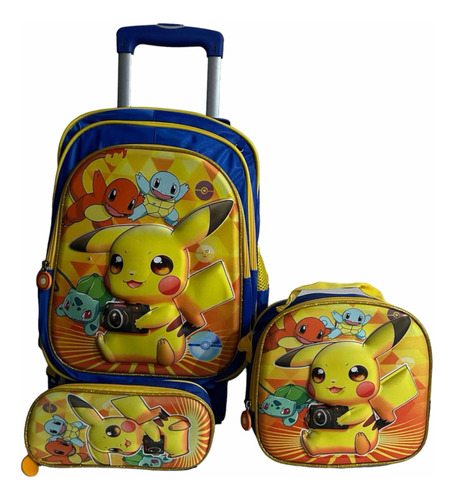 Kit Mochila Pokemon Ruedas Lapicera Y Lonchera