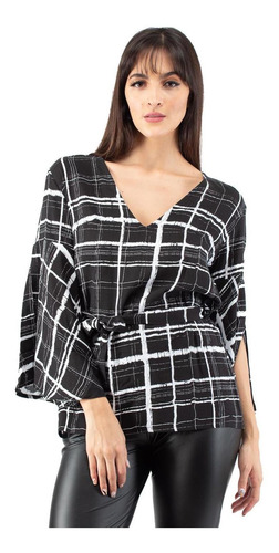 Imagen 1 de 5 de Blusa Cuadros Manga Larga