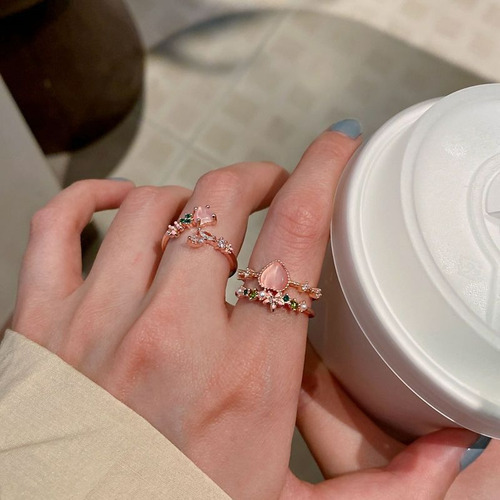 Juego De Anillos En Forma De Corazón De Cristal Y2k, Anillos
