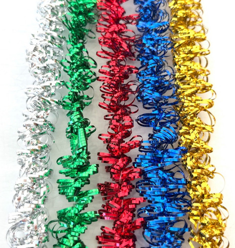 Imagen 2 de 10 de Lameta Colores Rulo Pack X 3 - Boa Guirnalda Deco Navidad