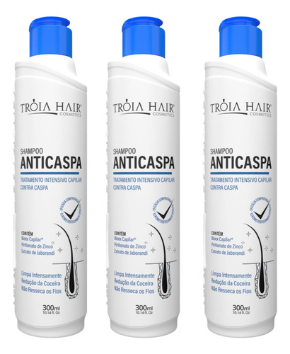 Troia Hair 3 Shampoos Intensivo Contra Caspas 300 Ml