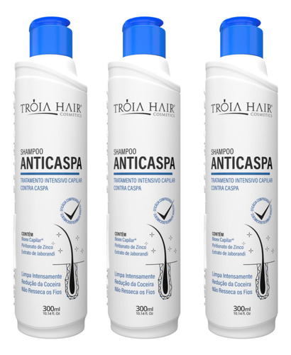 Kit Com 3 Xampu Anticaspa E Dermatite - 300ml Troia Hair
