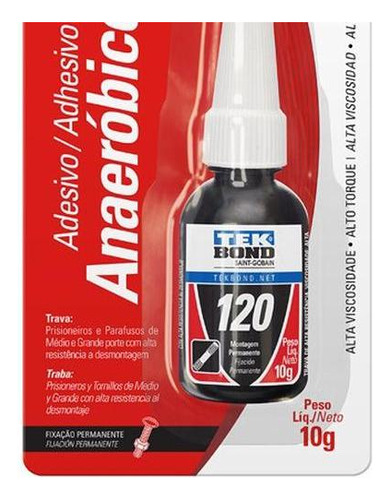 Pegamento Bloqueador de Roscas de Alta Resistencia 120 - 10g - Tekbond