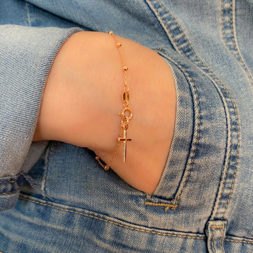 Imagen 2 de 8 de Pulsera Denario De Plata 925 Con Dije De Cruz (arg60020)
