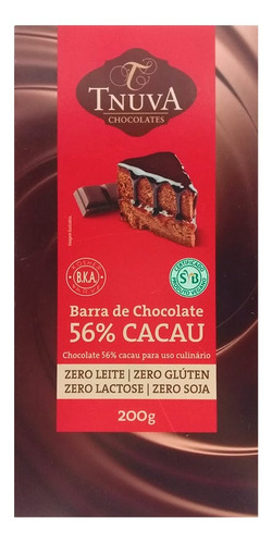 Barra Chocolate Meio Amargo 56% Cacau Sem GlĂșten Tnuva 200g