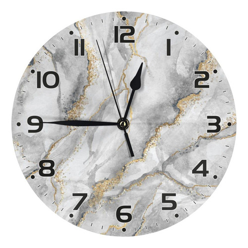 Fovanxixi Reloj De Pared De Mármol Gris Dorado, Silencioso,