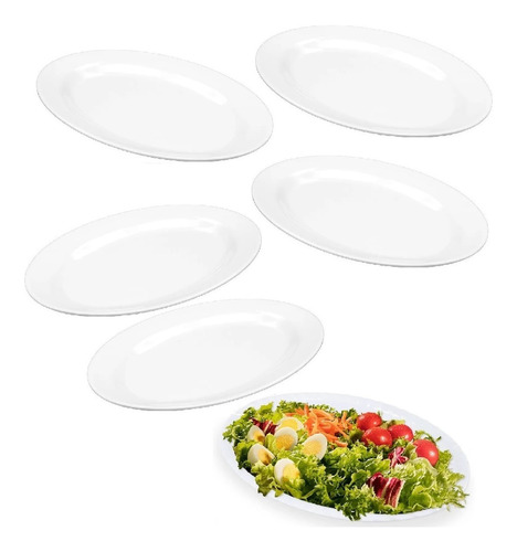 6 Travessa Melamina 26,5cm Oval Resistente Bandeja Petiscos