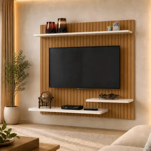 E-CMPPainel Para Tv 32 Moderno Suspenso 90x90cm Com 3 Prateleiras