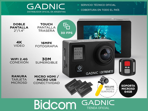 Imagen 2 de 10 de Camara Deportes Gadnic Go 4k Pro Hd Wifi Action Sumergible