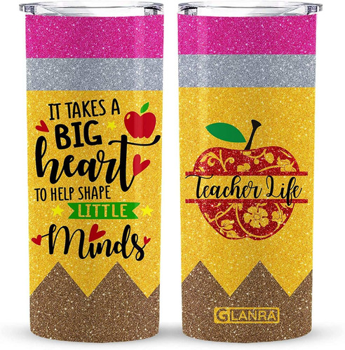 Teacher Life Glitter Skinny Tumbler Cup With Lid, It Takes A