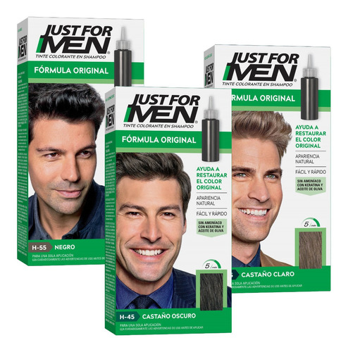Just For Men Colorante En Shampoo Cubre Canas Pack 3un