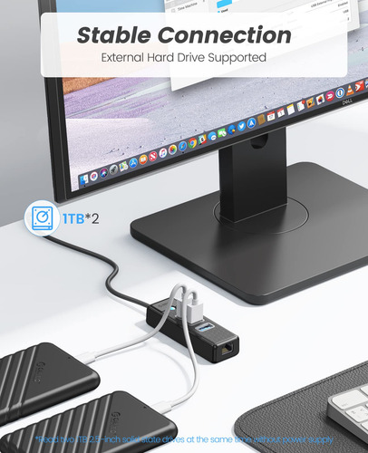 Adaptador Usb 3.0 A Ethernet Hub Orico 4 En 1 Con Cable De 6