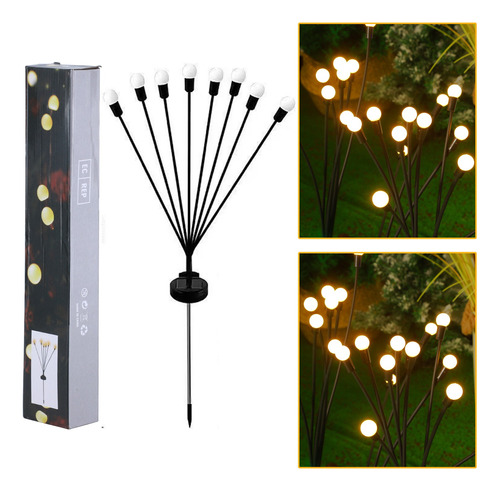 2 Piezas Lampara Solar Jardin Luz De Luciérnaga Led 8 Luces