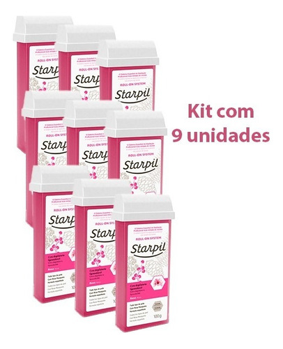 Kit 9 Unidades Cera Refil Roll-on Rosa Starpil 100g