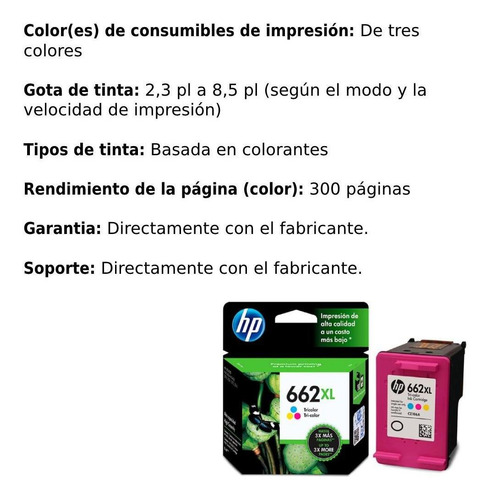 Imagen 3 de 5 de Cartucho De Tinta Hp 662xl Tricolor Pr