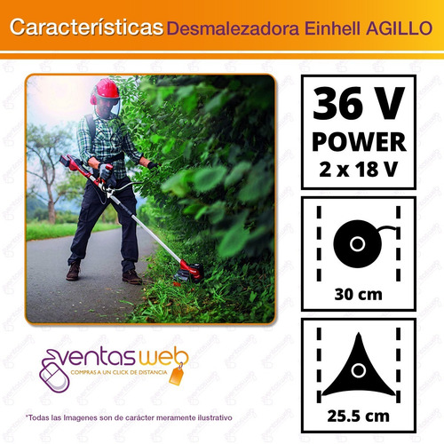 Imagen 4 de 8 de Desmalezadora Inalambrica 36v + Carg 2 Baterias 4amp Einhell