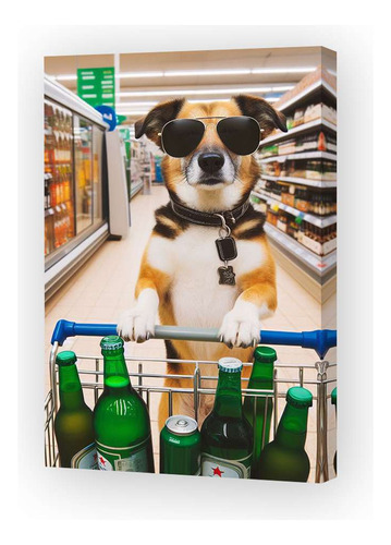 Cuadro 30x45cm Perro En Supermercado Comprando Cerveza M4