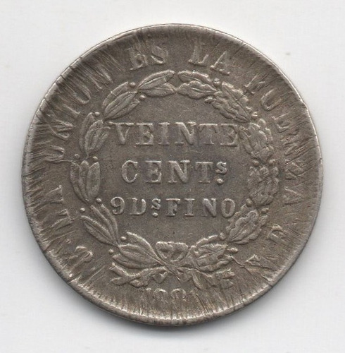  Moneda Bolivia 20 Ctvs. - Año 1881 - Plata 900