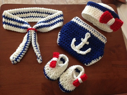 Imagem 4 de 5 de Conjunto Newborn Marinheiro E/ou Marinheira De Crochê