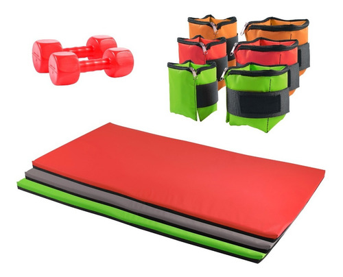 Imagen 1 de 6 de Colchoneta + Tobilleras 1 Kg + Mancuernas 3 Kg. Kit Fitness
