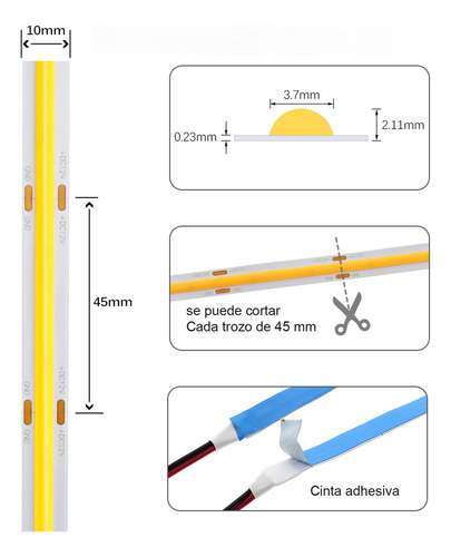 Tira De Luces Flexible Cob 5m Interior 1600 Led Enchufe Luz Blanco Frío