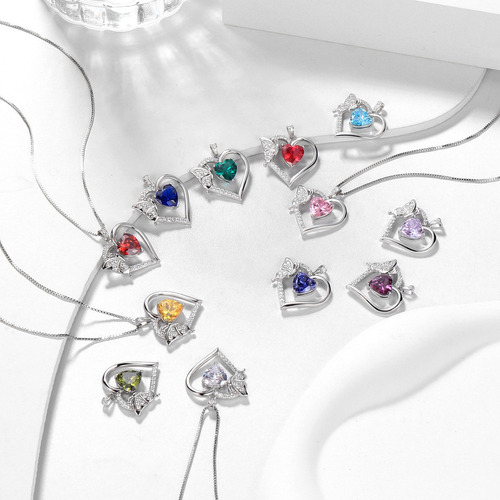 Collar Cadena De Plata 925 Con Dije De Corazón Para Mujer Color Rojo Granate - Enero