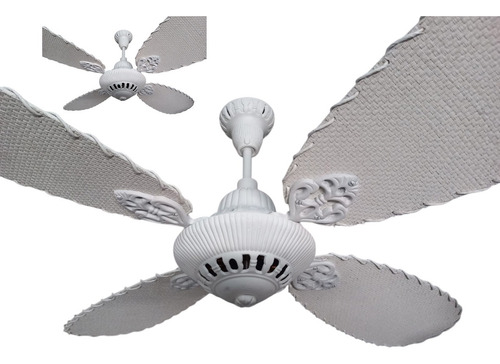 Pack X2 Ventilador De Techo S I T E C Fund. Blanco Y Rattan 1.25 M Blanco Texturado Mate Blanco Rattan 4
