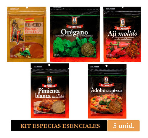 Kit Especias Esenciales El Castillo 5 Unid. Zipper