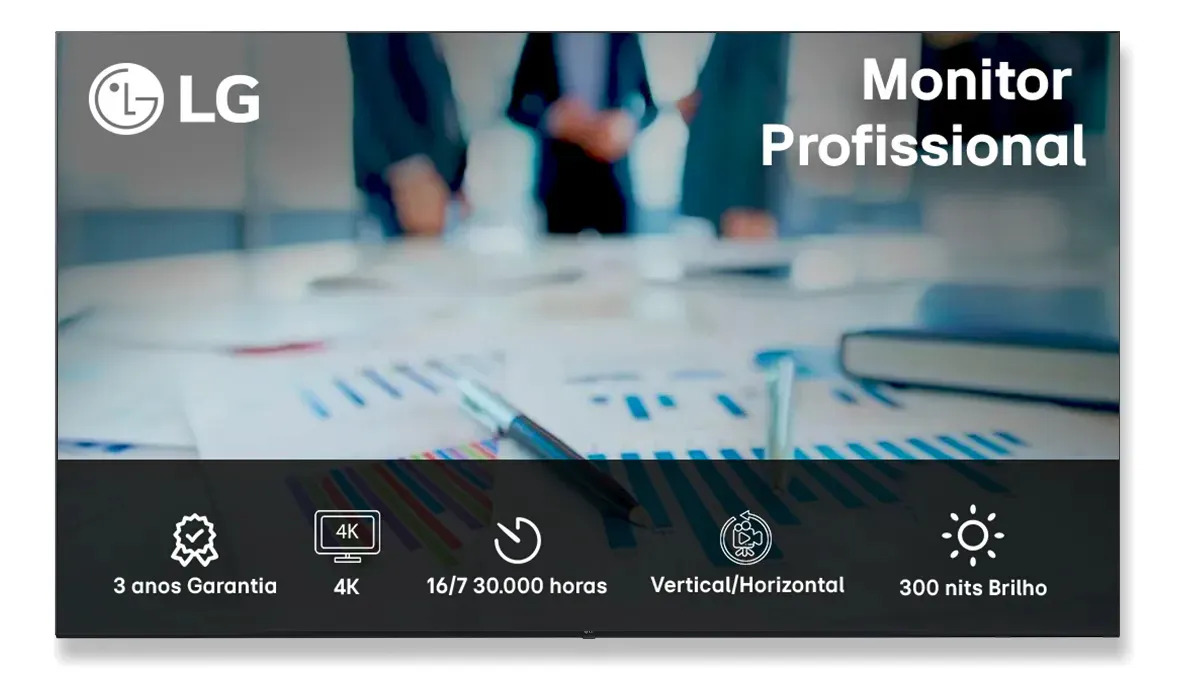 Monitor Profissional LG 75" 4K Ultra HD 75UL3J Brilho 330 nits Operação 16/7 Garantia 3 anos