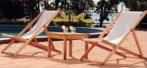 Imagen 3 de 6 de Combo 2 Reposeras Plegables Madera Y Mesa Baja Eucalipto