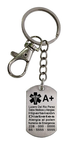 Llavero A. Inox. Broche Alerta Médica Personalizado E - 005 