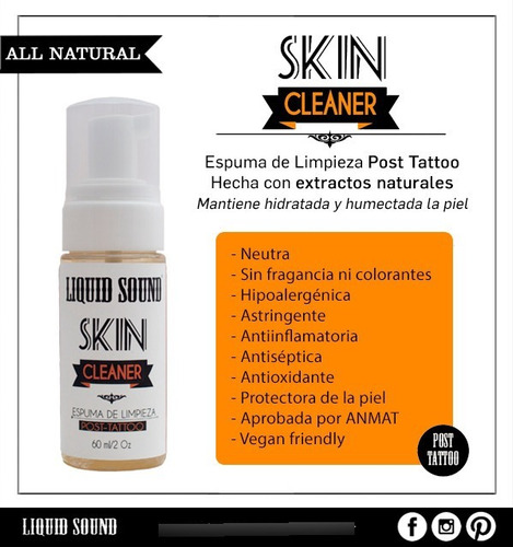 Imagen 2 de 3 de Espuma Jabón Post Tattoo Tatuaje Skin Cleaner Liquid Sound