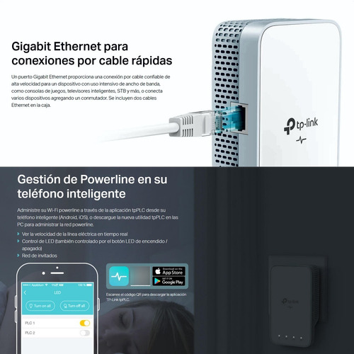 Imagen 6 de 10 de Kit Powerline Gigabit Wifi Ac Av1000, Tp-link Tl-wpa7517kit