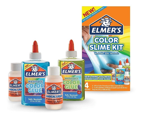 Kit Slime Elmers Color Cola Elmers + 2 Magical Liquid Azul